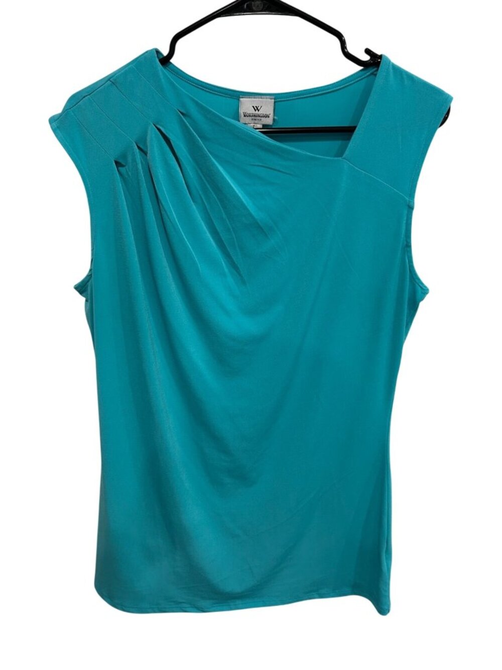 Worthington Teal Sleeveless Drape Neck Top Size Large Minimalist Statement Style